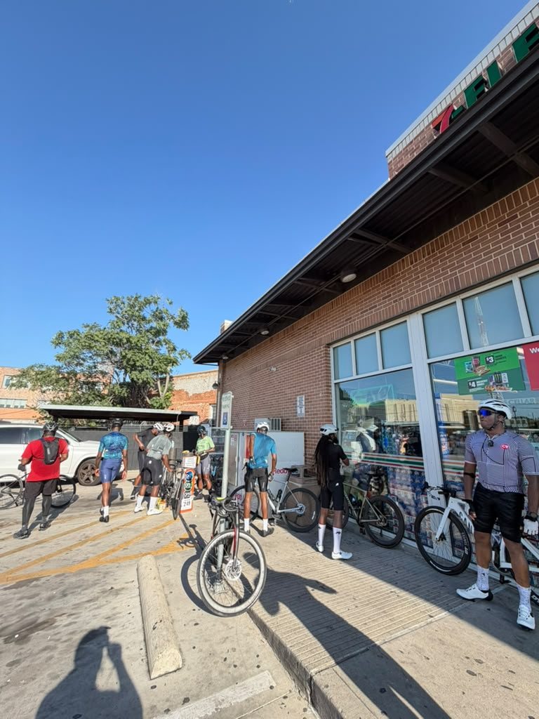 Riders at a convenience store stop